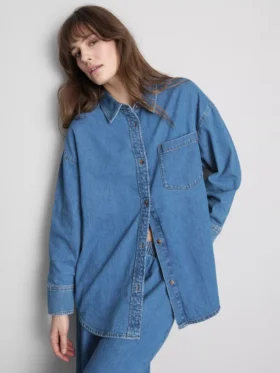 Relaxed cotton denim button-up shirt