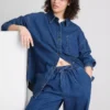 Relaxed cotton denim button-up shirt