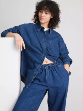 Relaxed cotton denim button-up shirt
