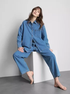 Relaxed cotton denim button-up shirt