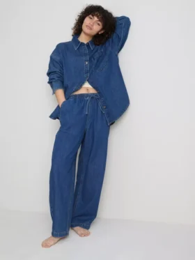 Relaxed cotton denim button-up shirt