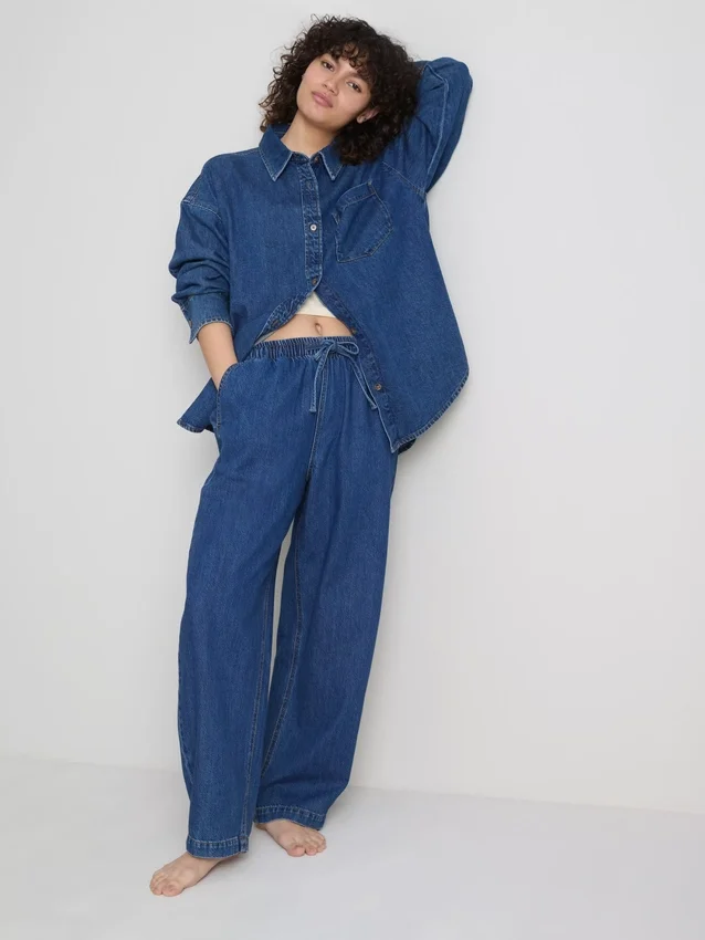 Relaxed cotton denim button-up shirt