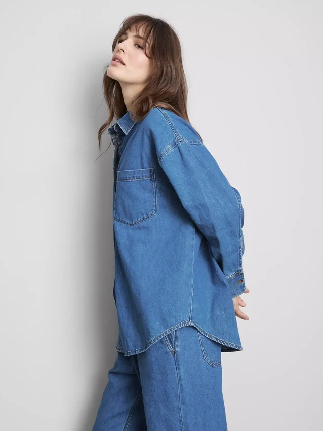 Relaxed cotton denim button-up shirt