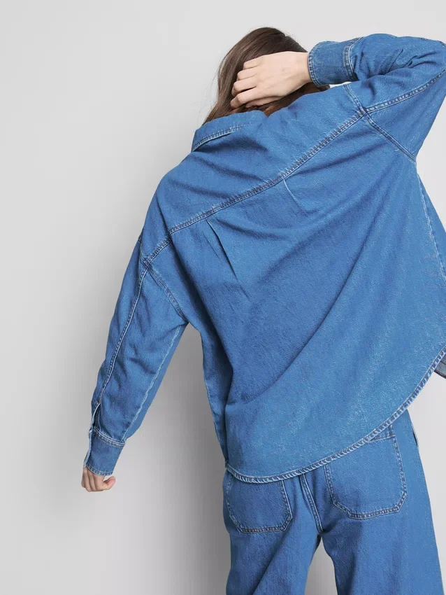 Relaxed cotton denim button-up shirt