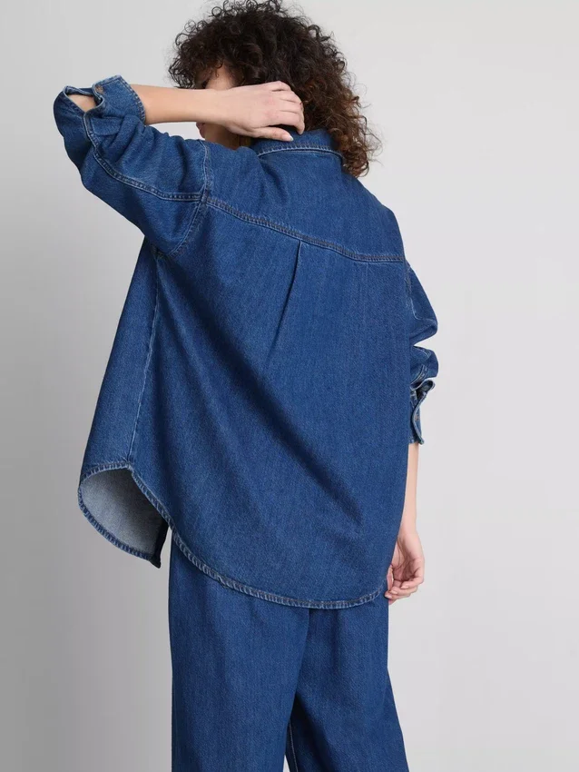 Relaxed cotton denim button-up shirt