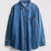 Relaxed cotton denim button-up shirt