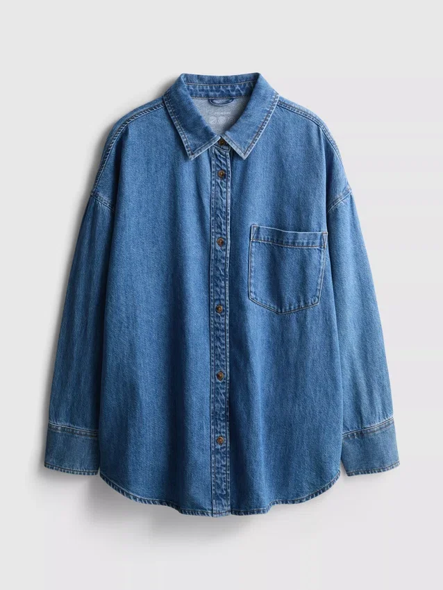 Relaxed cotton denim button-up shirt