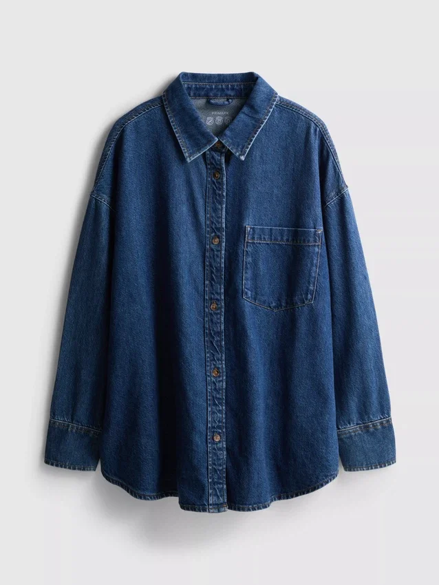 Relaxed cotton denim button-up shirt