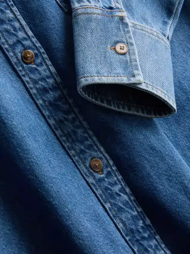 Relaxed cotton denim button-up shirt