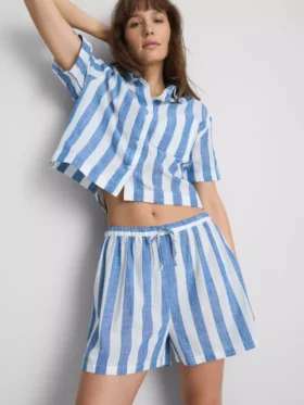 Relaxed cotton striped beach shorts