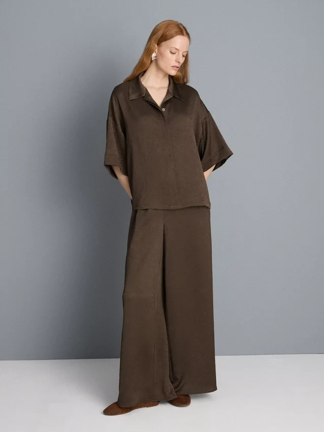 Relaxed textured satin shirt