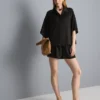 Relaxed textured satin shirt