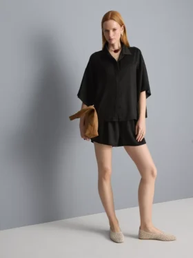 Relaxed textured satin shirt