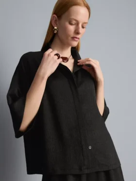 Relaxed textured satin shirt