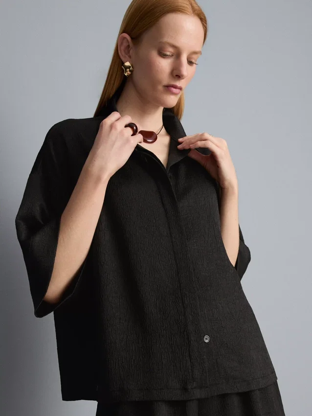 Relaxed textured satin shirt