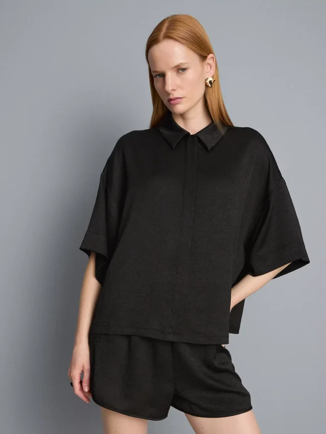 Relaxed textured satin shirt