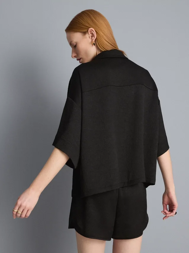 Relaxed textured satin shirt