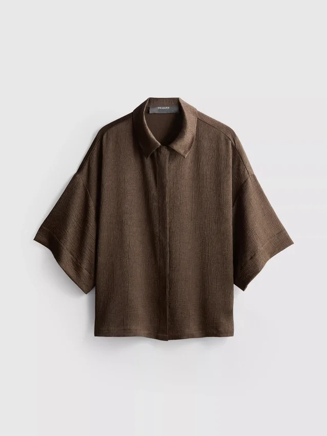 Relaxed textured satin shirt
