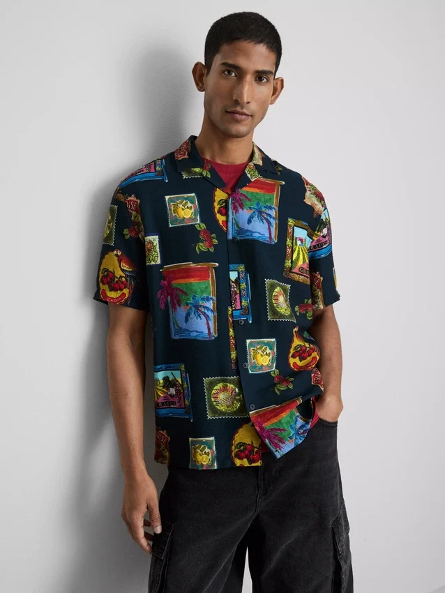 Resort print revere collar shirt