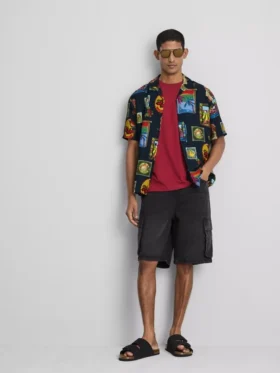 Resort print revere collar shirt