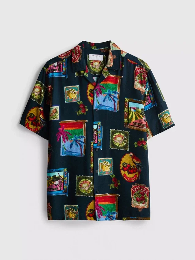 Resort print revere collar shirt