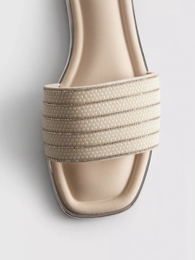 Rhinestone bead mule sandals