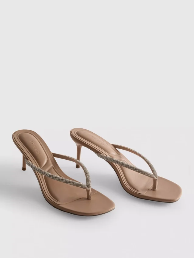 Rhinestone toe post heeled sandals