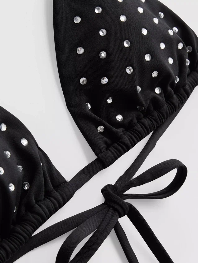 Rhinestone triangle bikini top