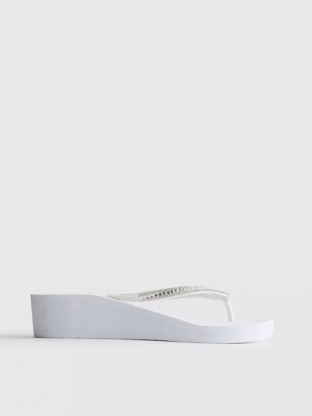 Rhinestone wedge flip flops