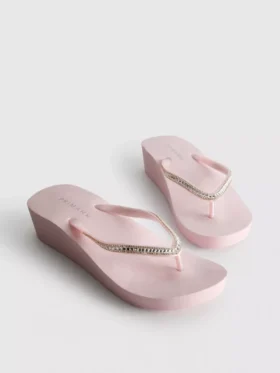Rhinestone wedge flip flops
