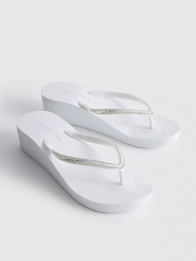 Rhinestone wedge flip flops