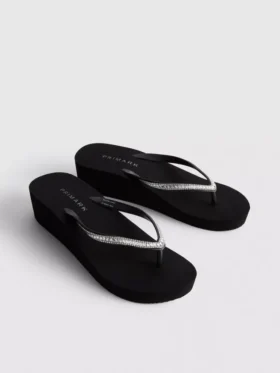 Rhinestone wedge flip flops