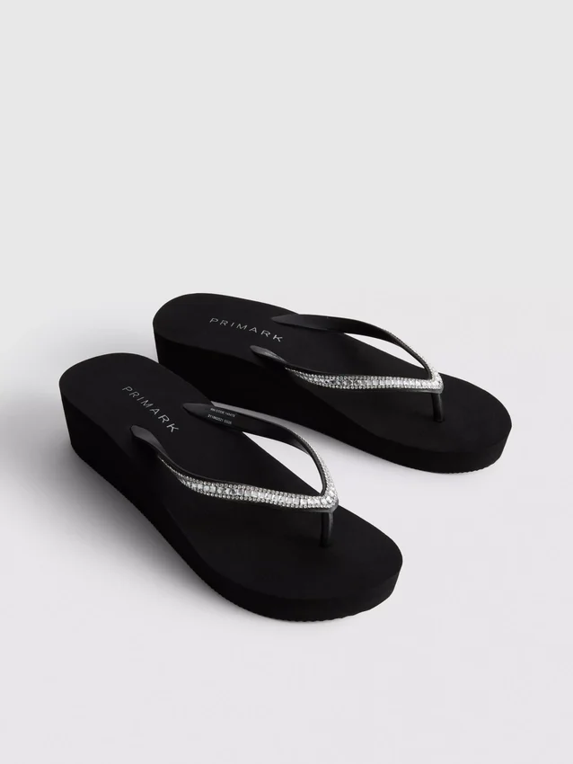 Rhinestone wedge flip flops
