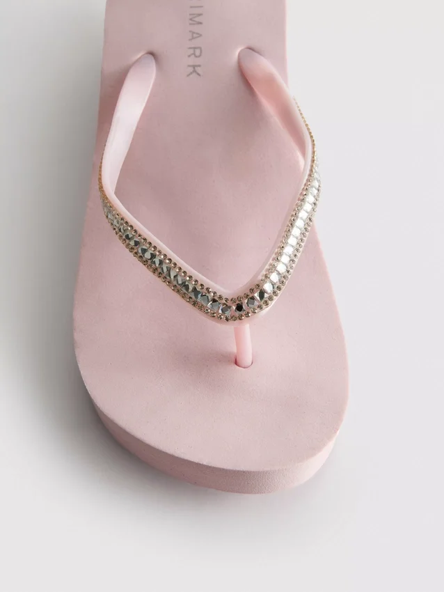 Rhinestone wedge flip flops