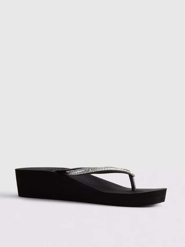 Rhinestone wedge flip flops