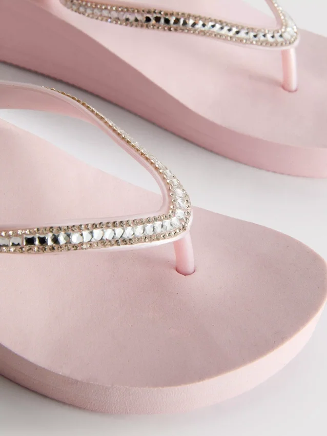 Rhinestone wedge flip flops