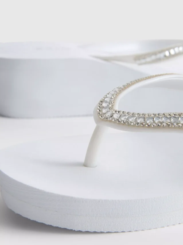 Rhinestone wedge flip flops
