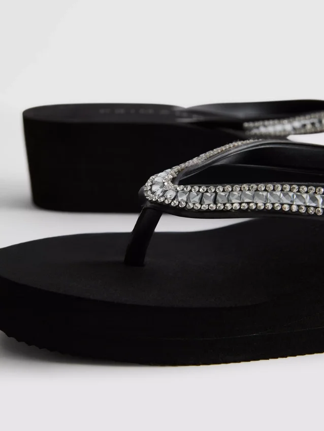 Rhinestone wedge flip flops