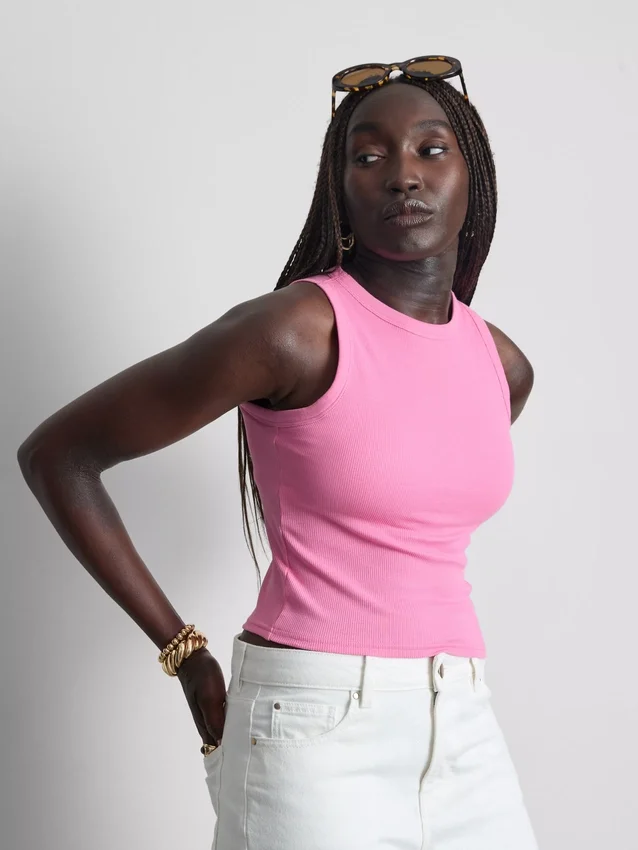 Ribbed built-in bra tank