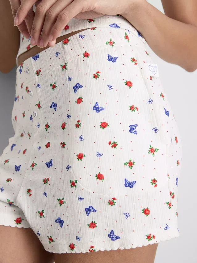 Ribbed butterfly pajama shorts