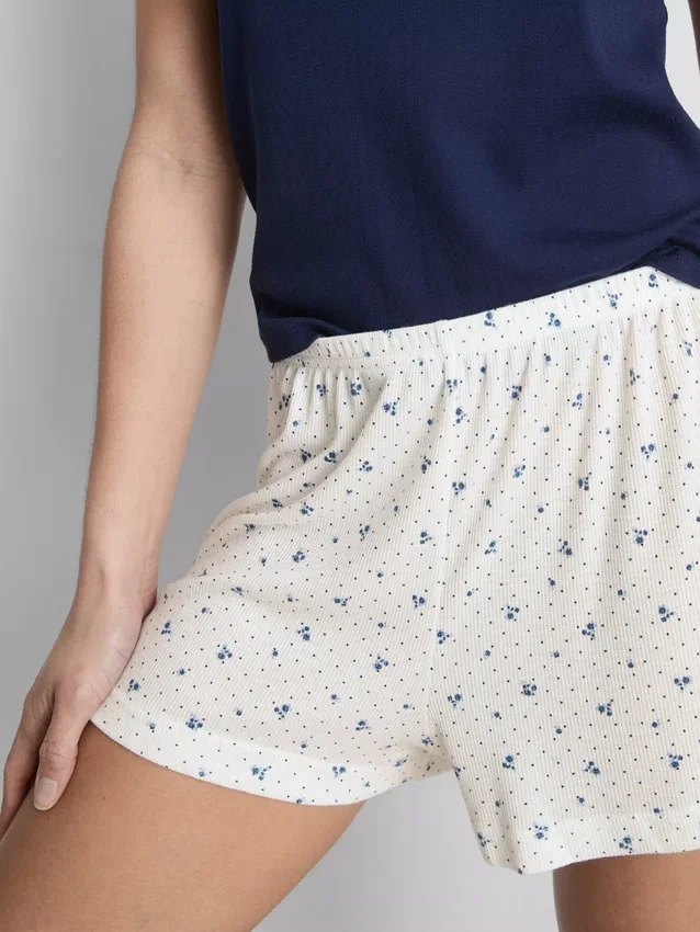 Ribbed jersey pajama shorts