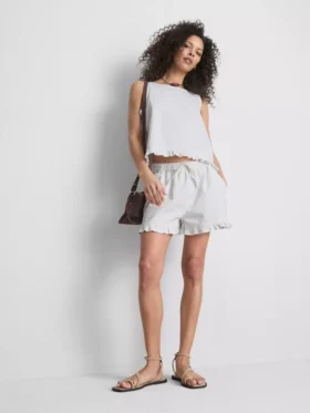 Ruffle hem denim shorts