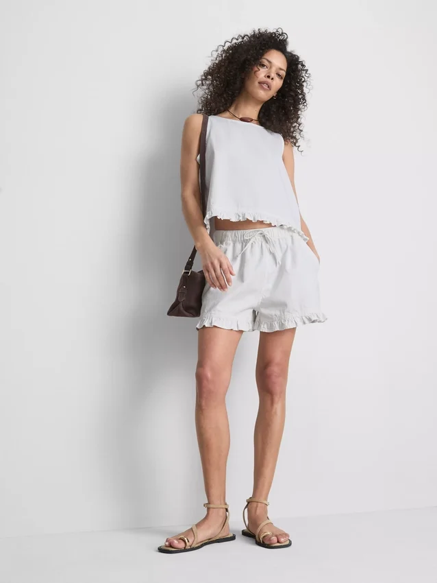 Ruffle hem denim shorts