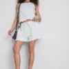 Ruffle hem denim shorts