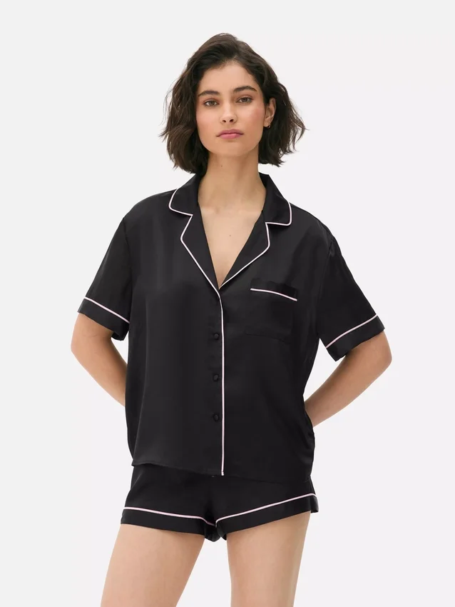 Satin boyfriend short pajama set