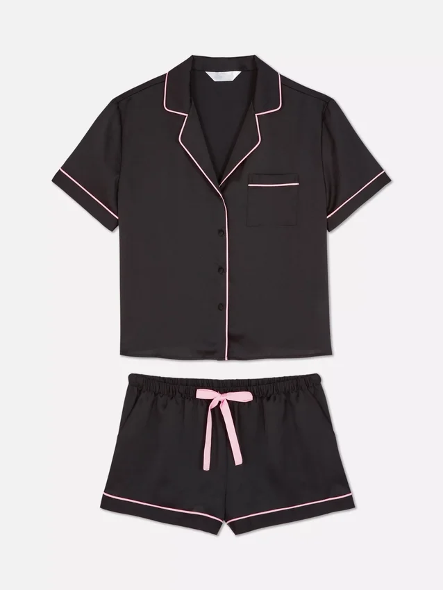 Satin boyfriend short pajama set