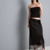 Satin fringe midi skirt