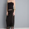 Satin fringe midi skirt