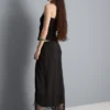 Satin fringe midi skirt