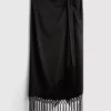 Satin fringe midi skirt